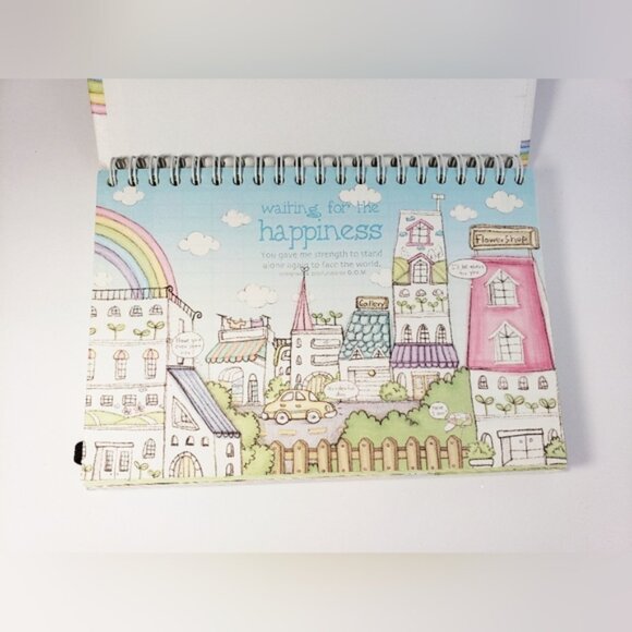Pink Happiness Spiral Notebook With Cityscape Design - Picture 2 of 7